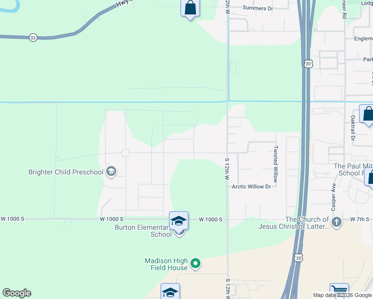 map of restaurants, bars, coffee shops, grocery stores, and more near 758 South 2275 West in Rexburg