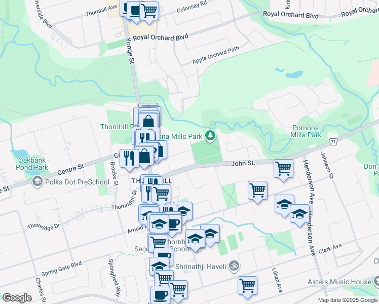 map of restaurants, bars, coffee shops, grocery stores, and more near 37 Colborne Street in Markham