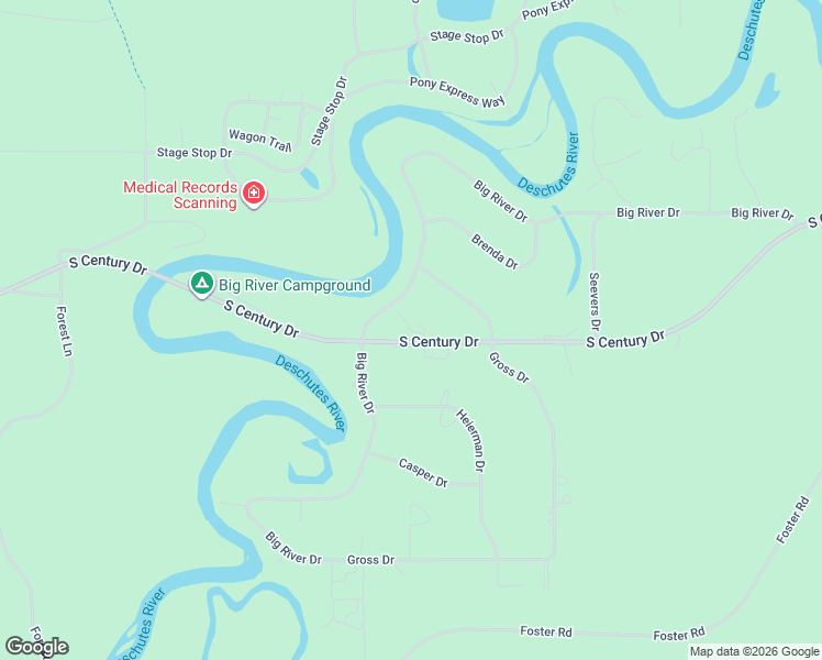 map of restaurants, bars, coffee shops, grocery stores, and more near 55526 Big River Drive in Bend