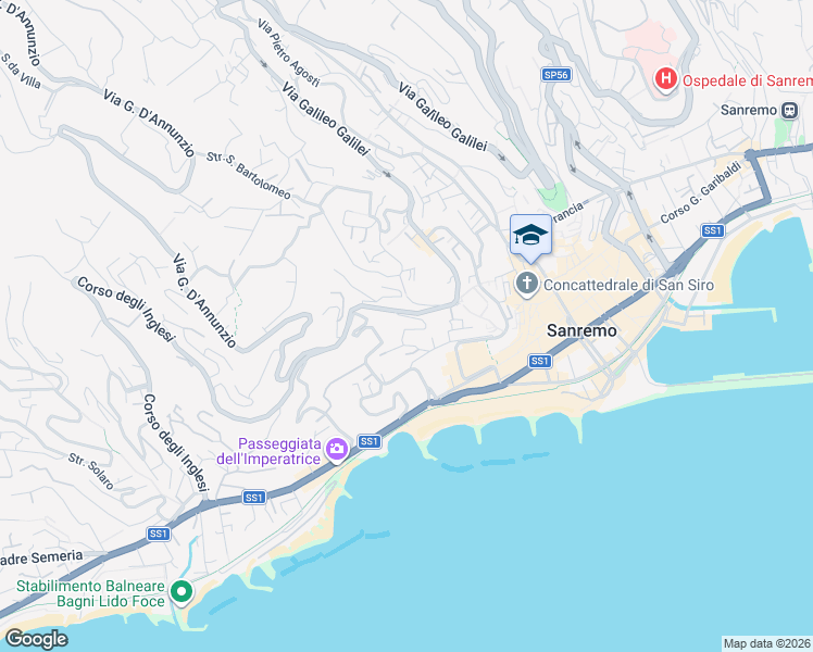 map of restaurants, bars, coffee shops, grocery stores, and more near 63 Via Privata Fratelli Asquasciati in Sanremo
