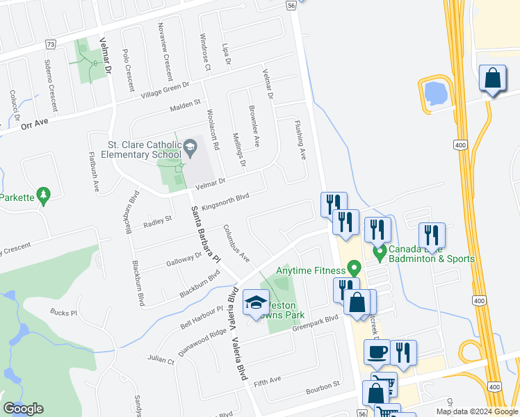 map of restaurants, bars, coffee shops, grocery stores, and more near 98 Conti Crescent in Vaughan