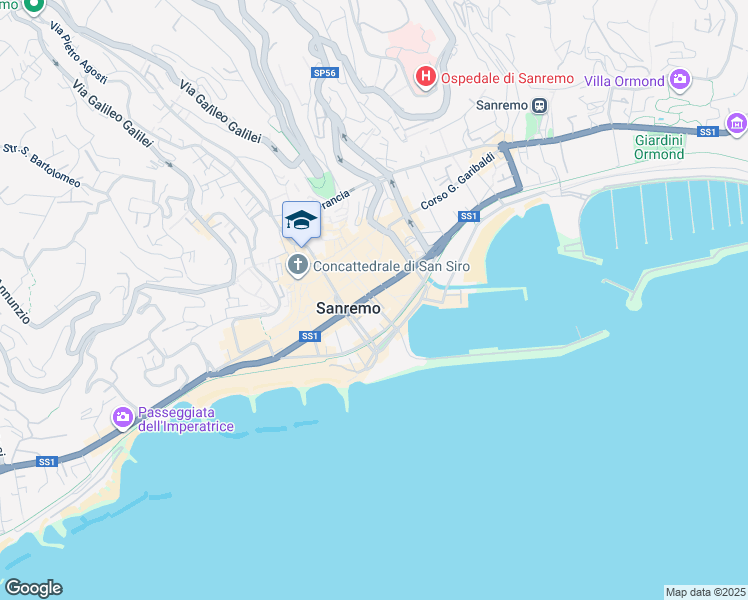 map of restaurants, bars, coffee shops, grocery stores, and more near 20 Via Gaudio in Sanremo