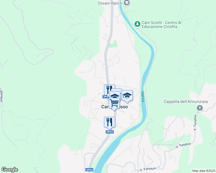 map of restaurants, bars, coffee shops, grocery stores, and more near Strada Provinciale 64 in Camporosso