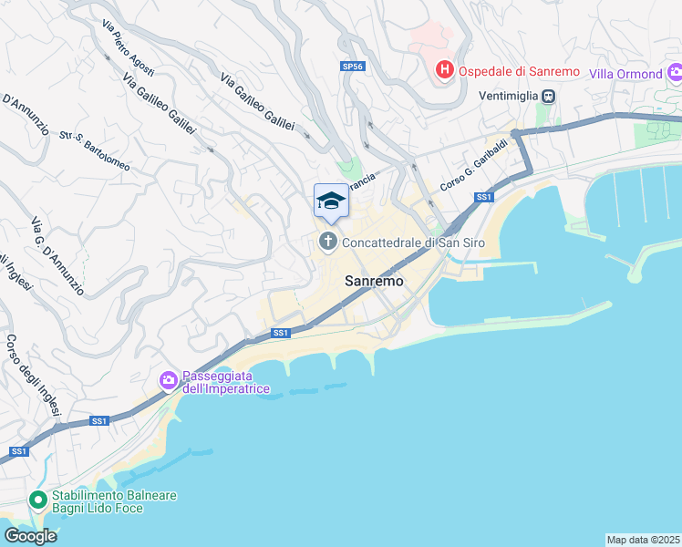 map of restaurants, bars, coffee shops, grocery stores, and more near Vicolo Chintagna in Sanremo
