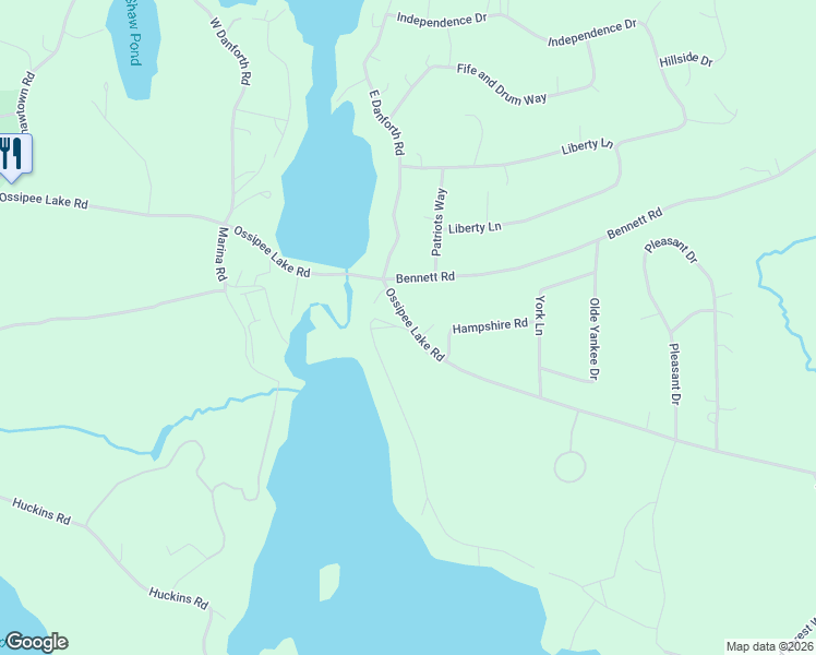 map of restaurants, bars, coffee shops, grocery stores, and more near 424 Ossipee Lake Road in Freedom