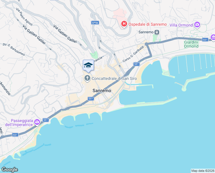 map of restaurants, bars, coffee shops, grocery stores, and more near 20 Via Gaudio in Sanremo