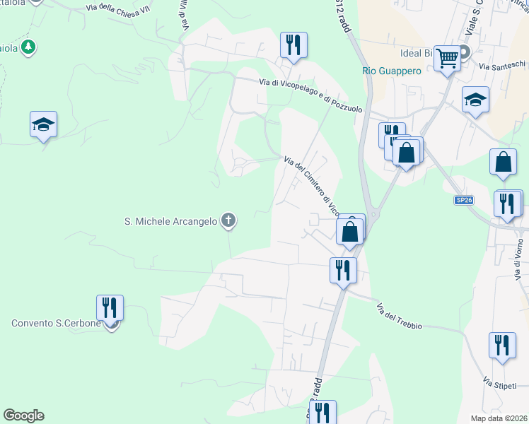 map of restaurants, bars, coffee shops, grocery stores, and more near 529 Via del Cimitero ⅩⅩⅠⅠⅠ in Lucca