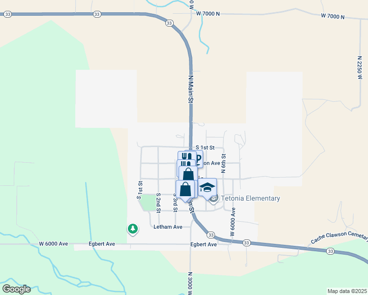 map of restaurants, bars, coffee shops, grocery stores, and more near 202 Jackson Avenue in Tetonia