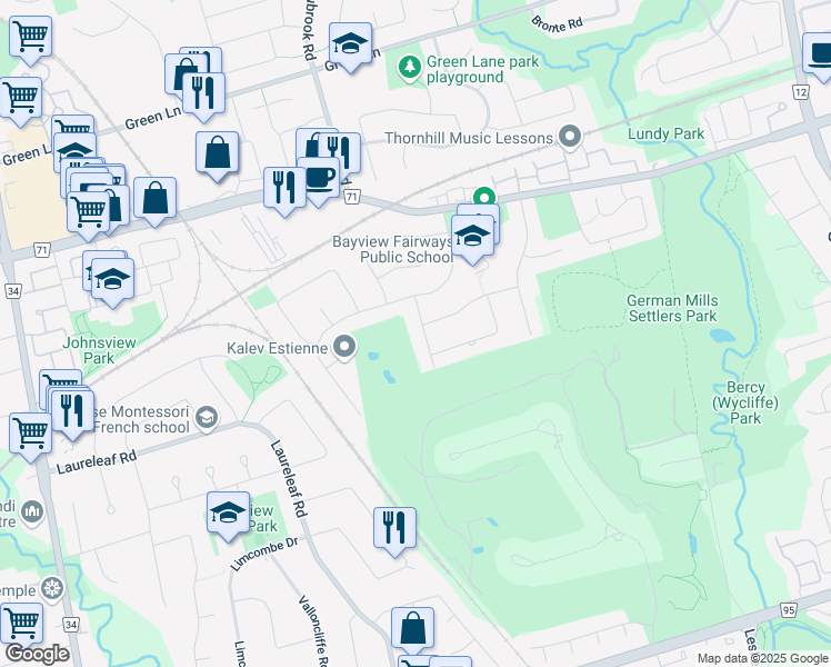 map of restaurants, bars, coffee shops, grocery stores, and more near 54 Sea Island Path in Markham