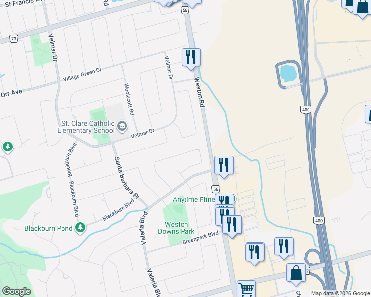 map of restaurants, bars, coffee shops, grocery stores, and more near 154 Conti Crescent in Vaughan