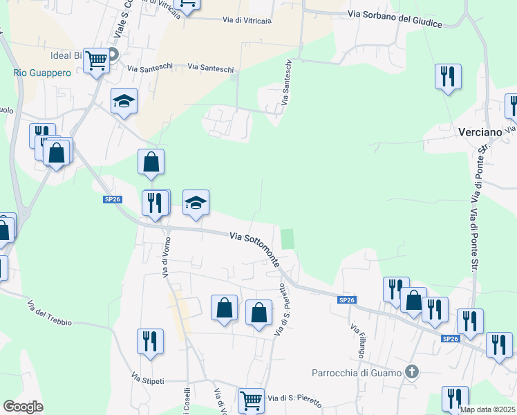 map of restaurants, bars, coffee shops, grocery stores, and more near 35 Via Sottomonte in Capannori