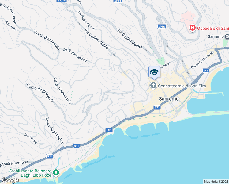 map of restaurants, bars, coffee shops, grocery stores, and more near 63 Via Privata Fratelli Asquasciati in Sanremo