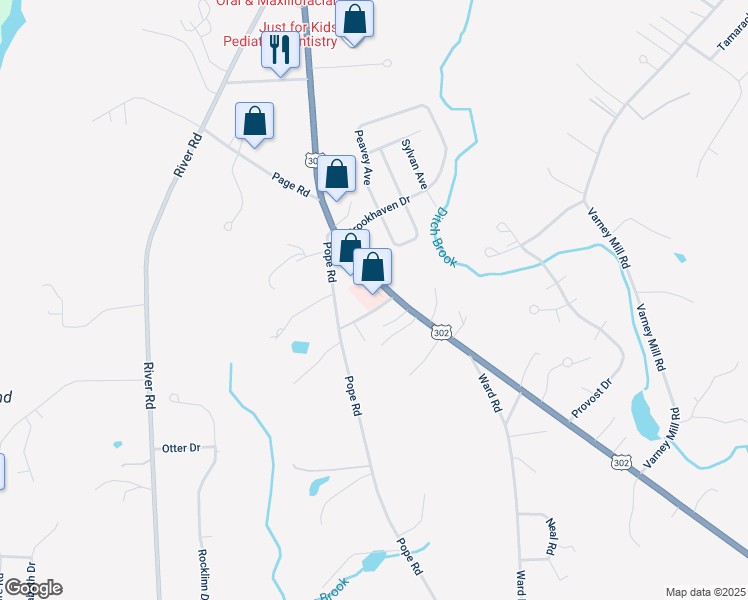 map of restaurants, bars, coffee shops, grocery stores, and more near 584 Roosevelt Trail in Windham