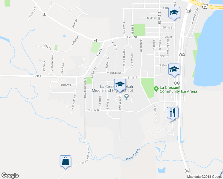 map of restaurants, bars, coffee shops, grocery stores, and more near 717 South 12th Street in La Crescent