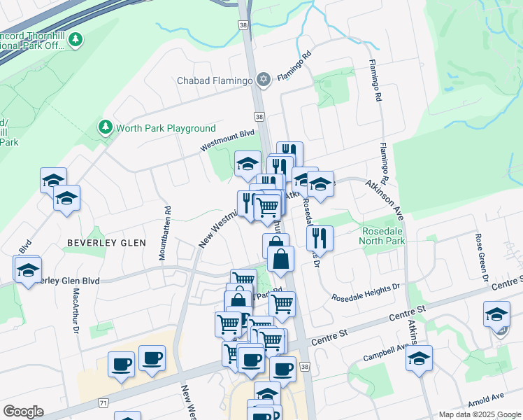 map of restaurants, bars, coffee shops, grocery stores, and more near 8012 Bathurst Street in Vaughan
