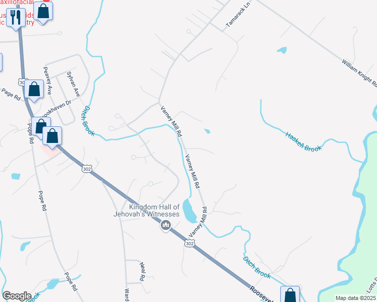 map of restaurants, bars, coffee shops, grocery stores, and more near 46 Varney Mill Road in Windham