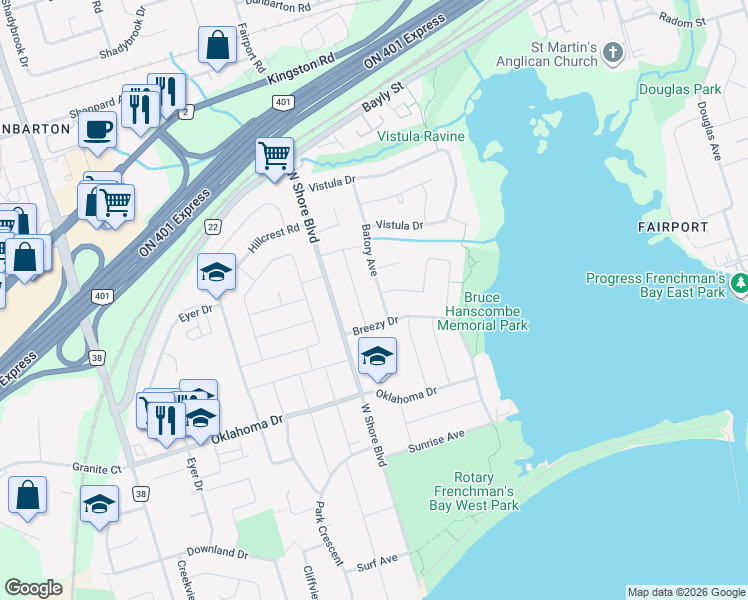 map of restaurants, bars, coffee shops, grocery stores, and more near 788 Batory Avenue in Pickering