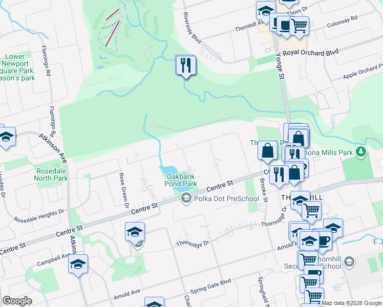 map of restaurants, bars, coffee shops, grocery stores, and more near in Vaughan