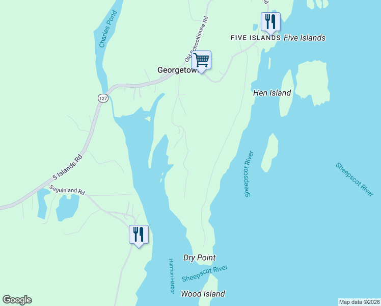 map of restaurants, bars, coffee shops, grocery stores, and more near 22 Davis Landing Road in Georgetown