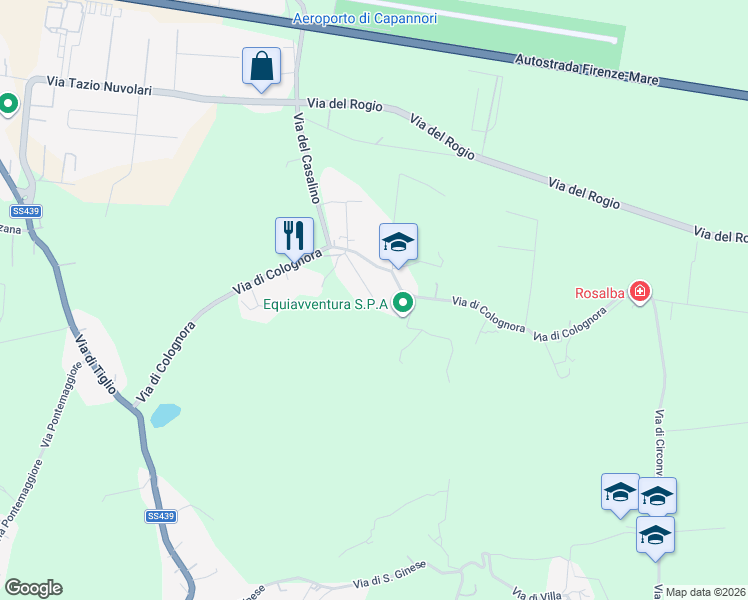 map of restaurants, bars, coffee shops, grocery stores, and more near 46 Via di Colognora in Capannori