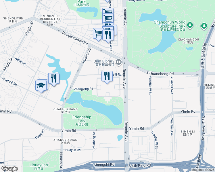 map of restaurants, bars, coffee shops, grocery stores, and more near in Changchun