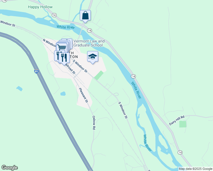 map of restaurants, bars, coffee shops, grocery stores, and more near 418 South Windsor Street in Royalton