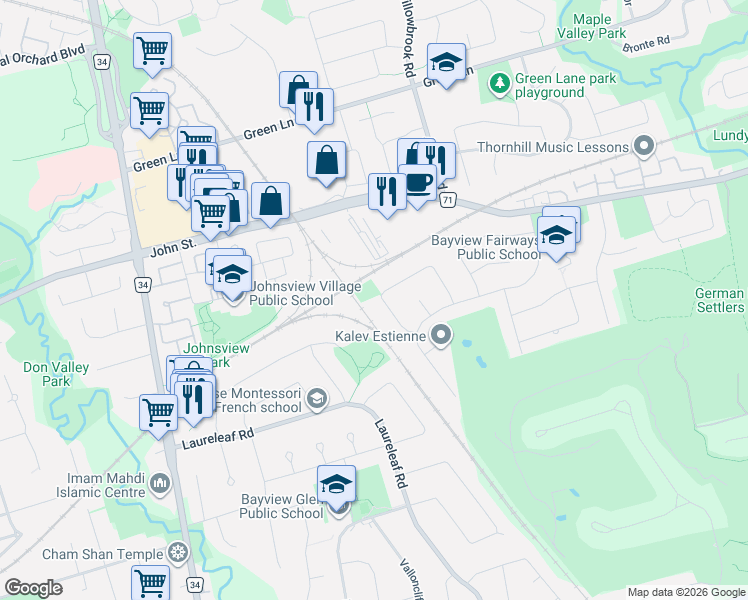 map of restaurants, bars, coffee shops, grocery stores, and more near 24 Coral Harbour Crescent in Markham