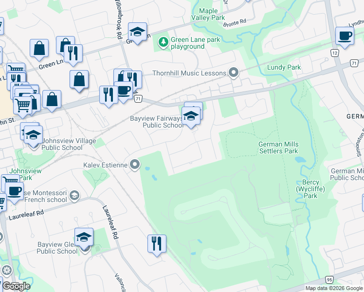 map of restaurants, bars, coffee shops, grocery stores, and more near 10 Royal Birkdale Lane in Markham