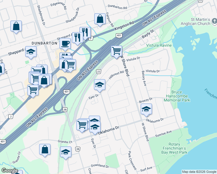 map of restaurants, bars, coffee shops, grocery stores, and more near 812 Sanok Drive in Pickering