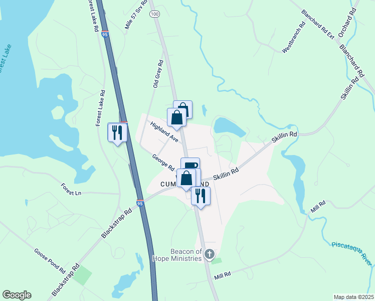 map of restaurants, bars, coffee shops, grocery stores, and more near 199 Gray Road in Cumberland