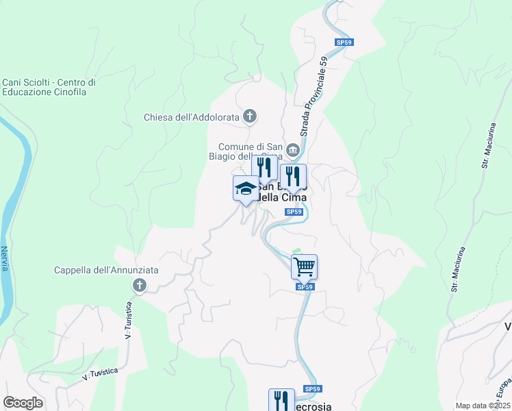 map of restaurants, bars, coffee shops, grocery stores, and more near 15 Via Antonio Molinari in San Biagio della Cima