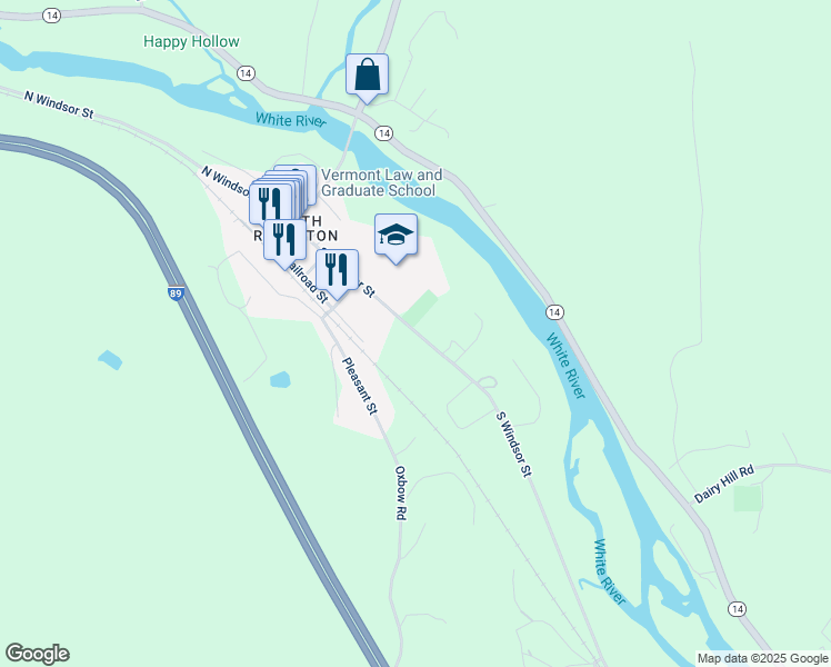 map of restaurants, bars, coffee shops, grocery stores, and more near 337 South Windsor Street in Royalton