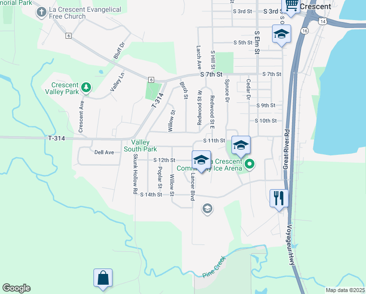 map of restaurants, bars, coffee shops, grocery stores, and more near 702 South 11th Street in La Crescent