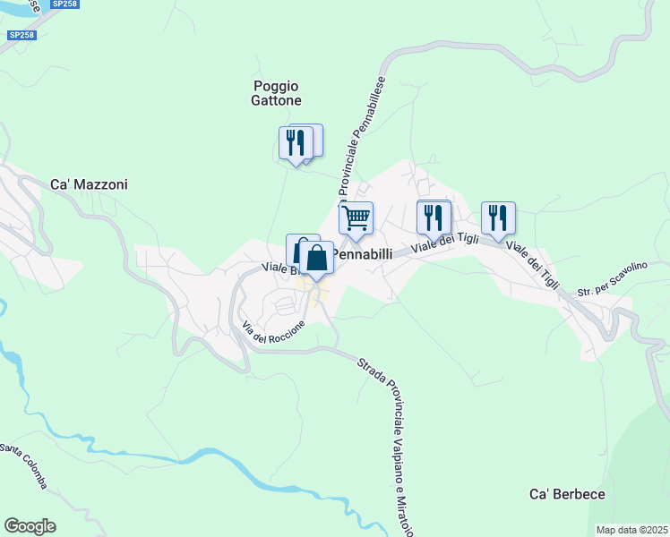 map of restaurants, bars, coffee shops, grocery stores, and more near in Pennabilli