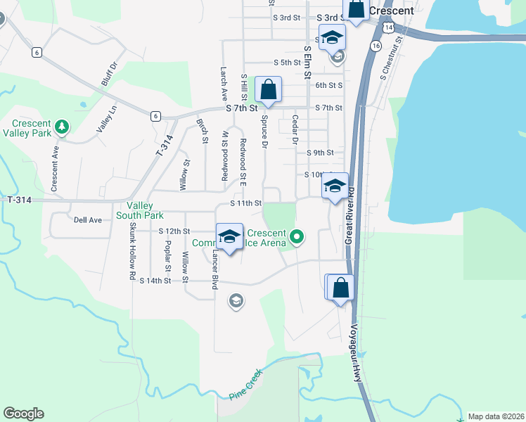 map of restaurants, bars, coffee shops, grocery stores, and more near 1108 Spruce Drive in La Crescent
