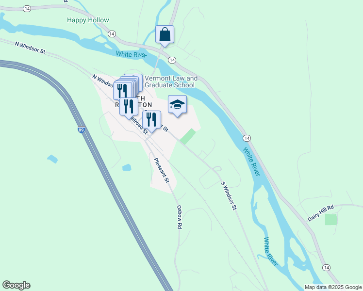 map of restaurants, bars, coffee shops, grocery stores, and more near 266 South Windsor Street in Royalton