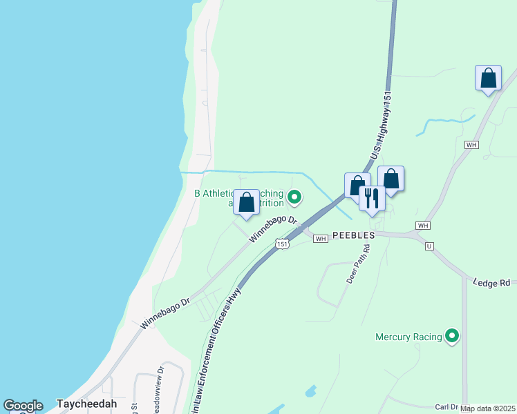 map of restaurants, bars, coffee shops, grocery stores, and more near W4558 Lakepark Drive in Fond du Lac