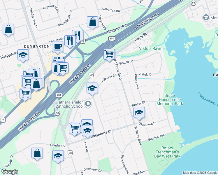 map of restaurants, bars, coffee shops, grocery stores, and more near 823 Sanok Drive in Pickering