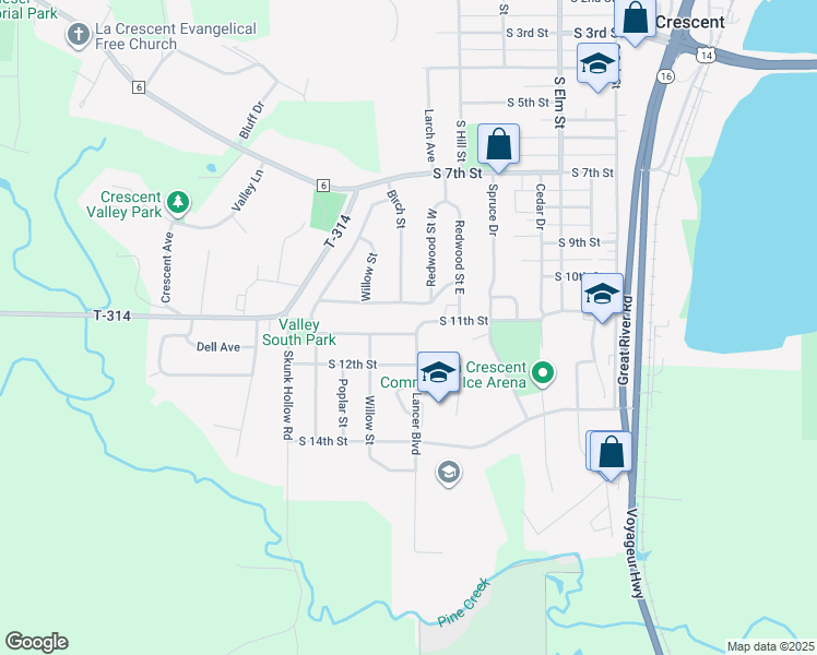 map of restaurants, bars, coffee shops, grocery stores, and more near 702 South 11th Street in La Crescent