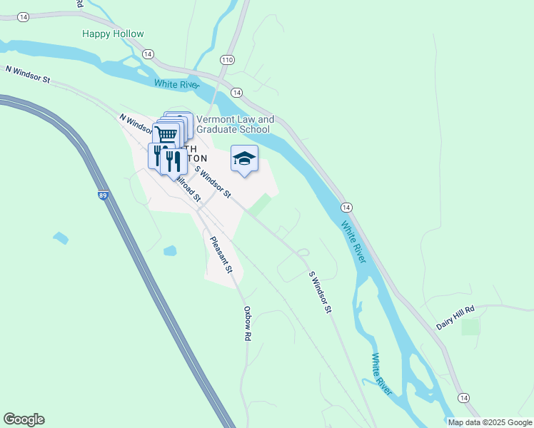 map of restaurants, bars, coffee shops, grocery stores, and more near 337 South Windsor Street in Royalton