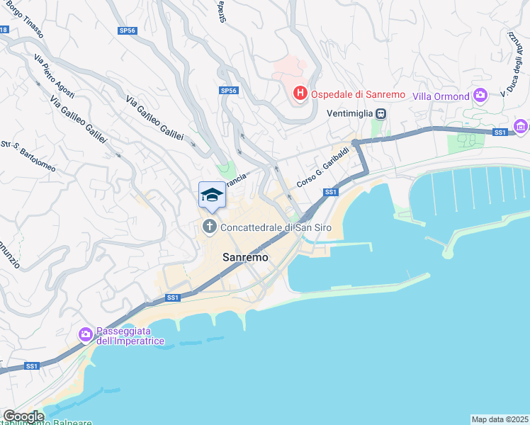 map of restaurants, bars, coffee shops, grocery stores, and more near 78 Corso Giacomo Matteotti in Sanremo