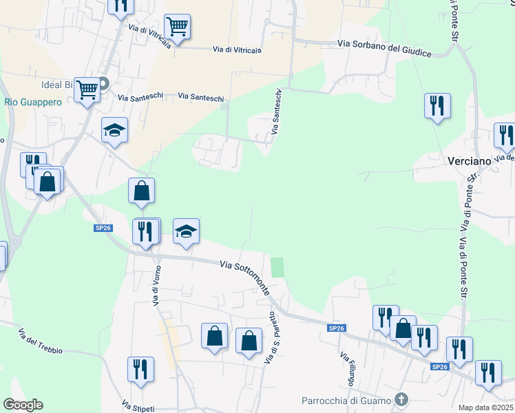 map of restaurants, bars, coffee shops, grocery stores, and more near 35 Via di Sottomonte in Capannori