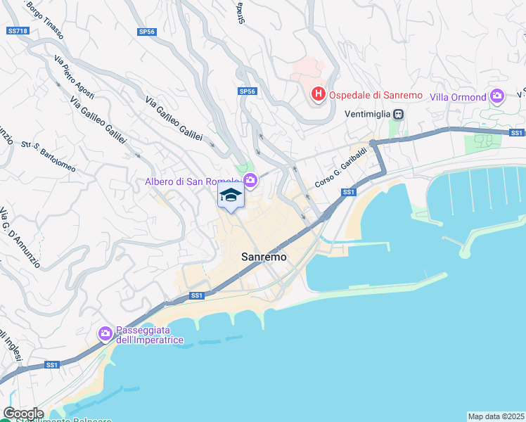 map of restaurants, bars, coffee shops, grocery stores, and more near 180 Piazza Gian Domenico Cassini in Sanremo
