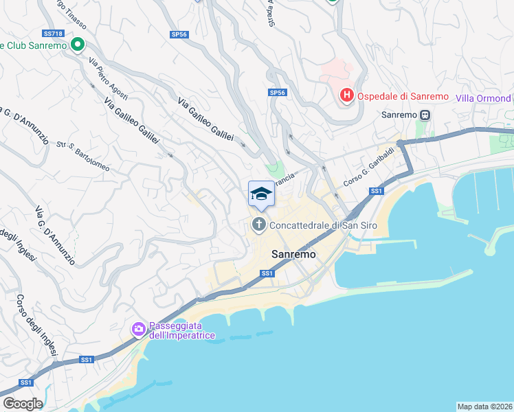map of restaurants, bars, coffee shops, grocery stores, and more near 11 Via Morardo in Sanremo