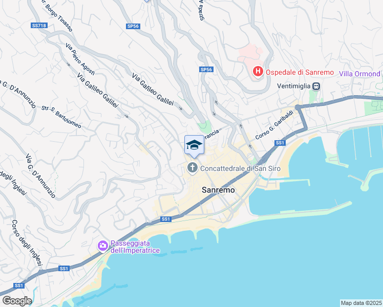 map of restaurants, bars, coffee shops, grocery stores, and more near 11 Via Morardo in Sanremo