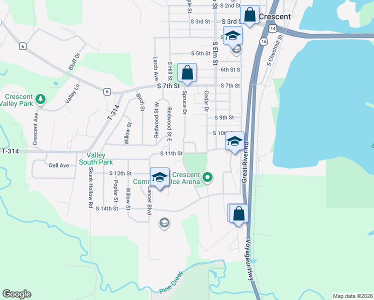 map of restaurants, bars, coffee shops, grocery stores, and more near 1108 Spruce Drive in La Crescent