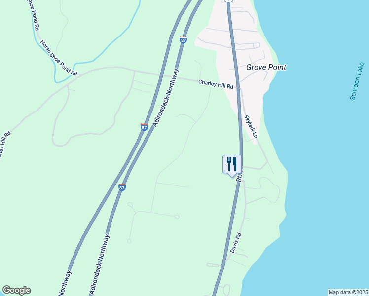map of restaurants, bars, coffee shops, grocery stores, and more near 60 Pine Lane in Schroon Lake