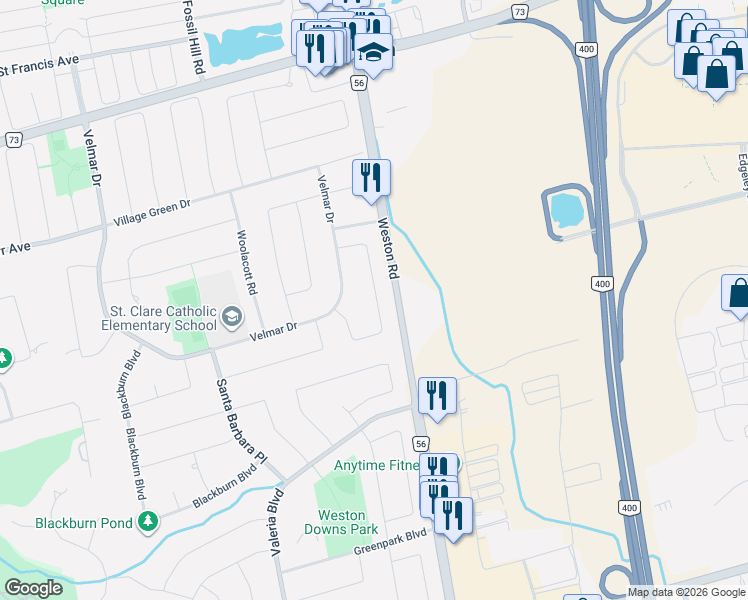 map of restaurants, bars, coffee shops, grocery stores, and more near 107 Flushing Avenue in Vaughan