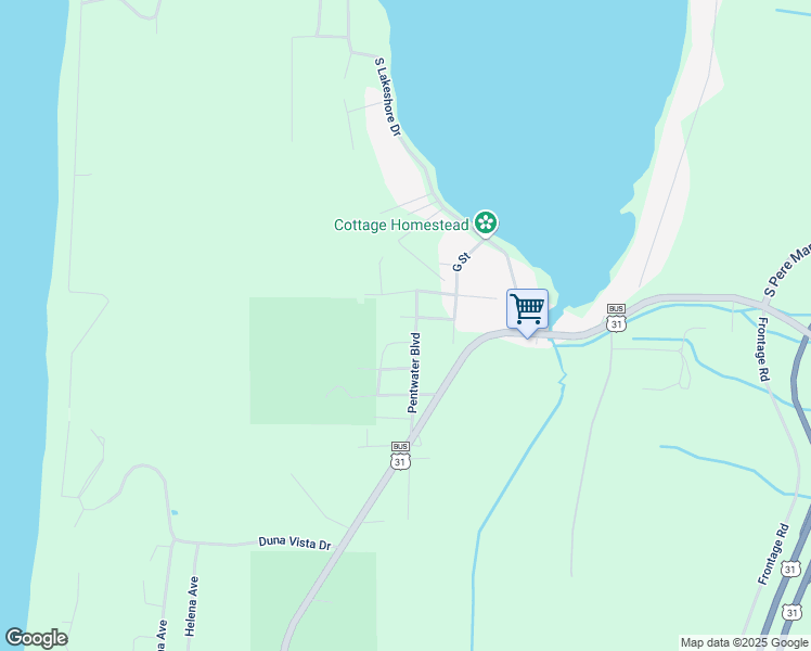 map of restaurants, bars, coffee shops, grocery stores, and more near 5503 Vaughn Avenue in Pentwater