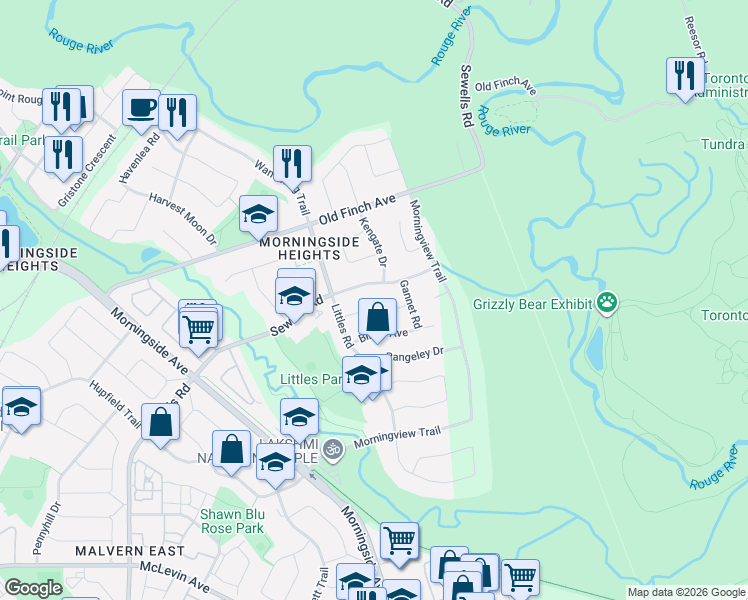 map of restaurants, bars, coffee shops, grocery stores, and more near 20 Goodall Drive in Toronto